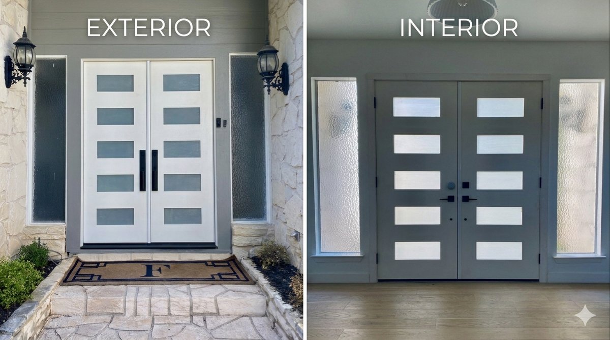 Modern white double front door install